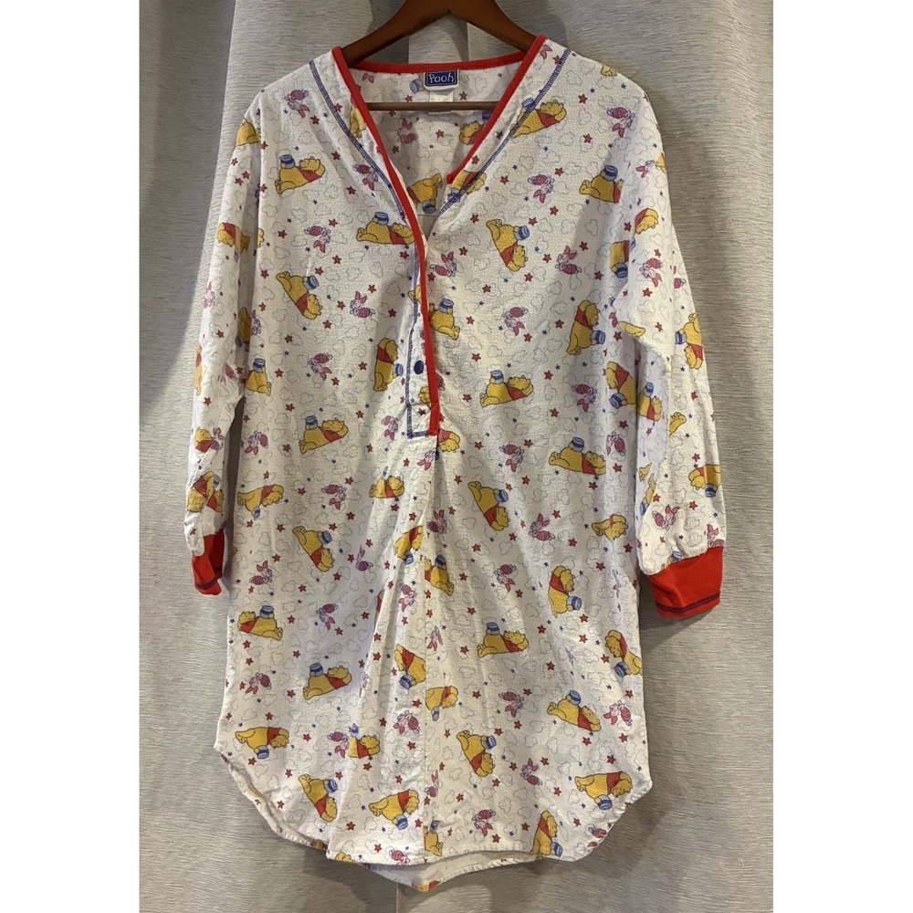 Vintage Disney Winnie the Pooh Plaid Flannel Nightgown Women's M Long Sleeve 90s - Picture 2 of 7